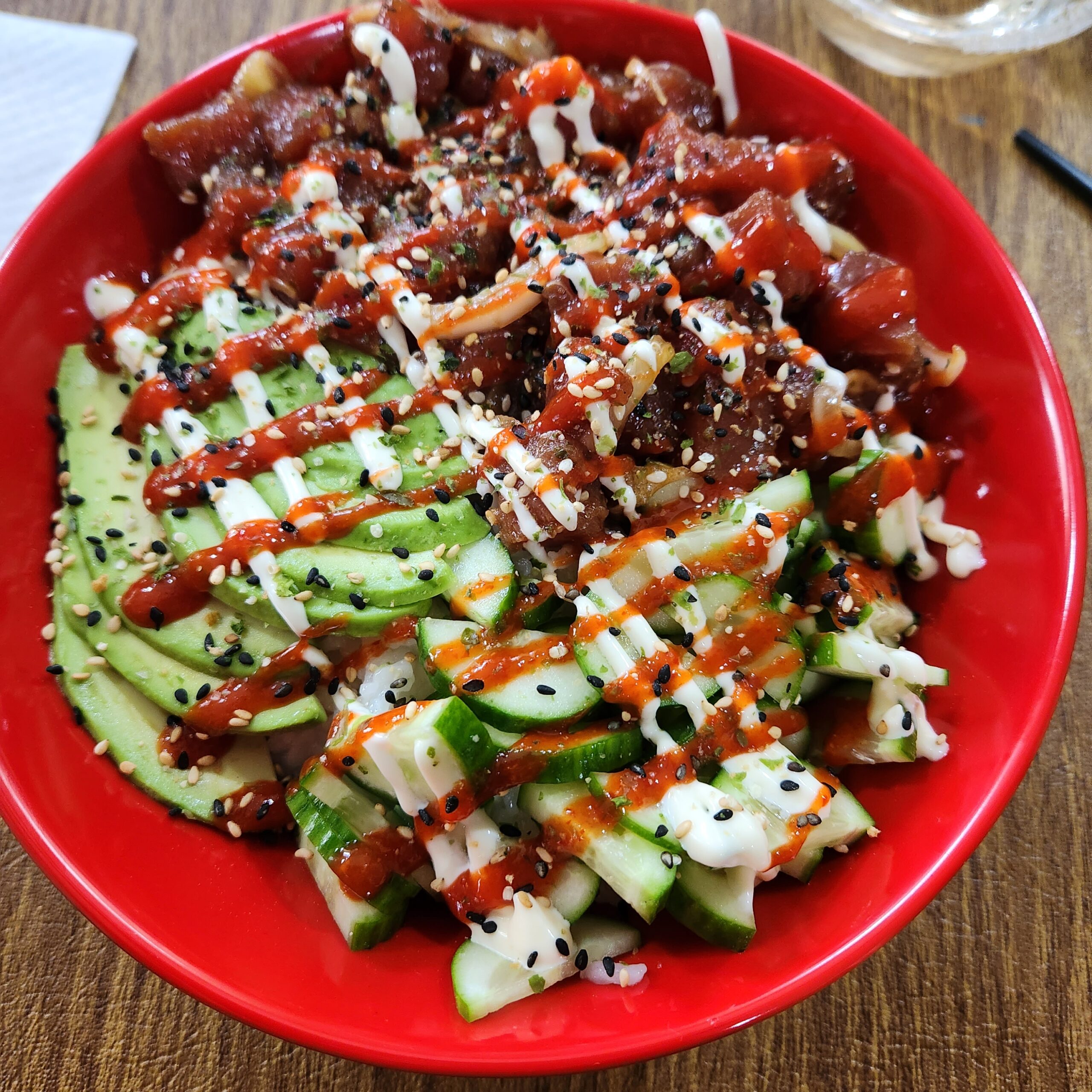 Ahi Tuna Poke Bowl with Sushi Rice, Avocado & Spicy Mayo